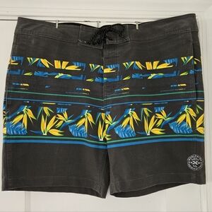 Tony Hawk Dark Gray Board Shorts w/ Tropical Blue/Orange/Green Design - Men's 38